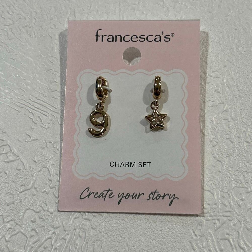 Francesca’s Gold Charm Set Star & Number 9 Hoop Charms Dainty Luxe Jewelry